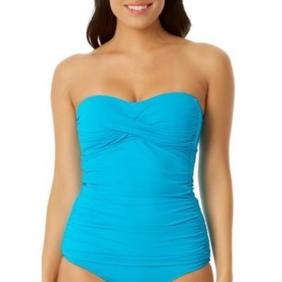 Anne Cole Women's Bandeau Tankini Swim Top, Stream Turquoise, Nylon, X-Small - Picture 1 of 8